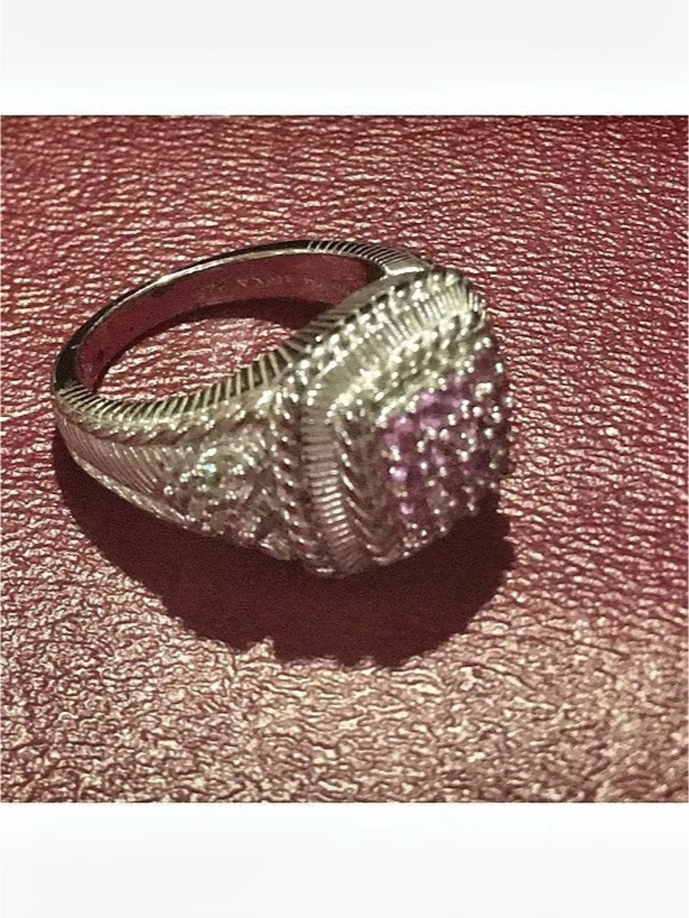 Judith Ripka pink Sapphire and CZ 925 silver Cluster Ring Like New